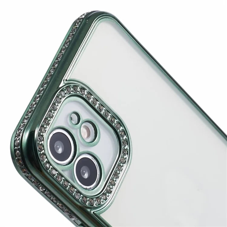 For iPhone 12 Case Bling Rhinestones Decor TPU Clear Back Cover