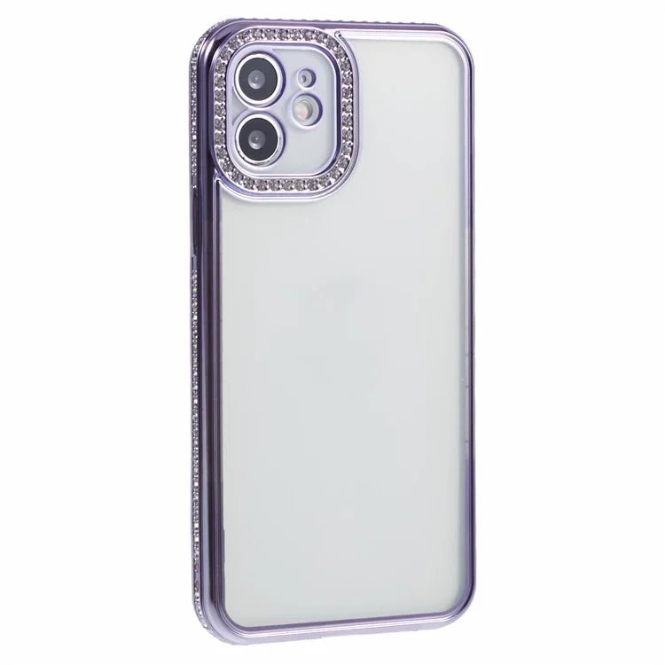 For iPhone 12 Case Bling Rhinestones Decor TPU Clear Back Cover