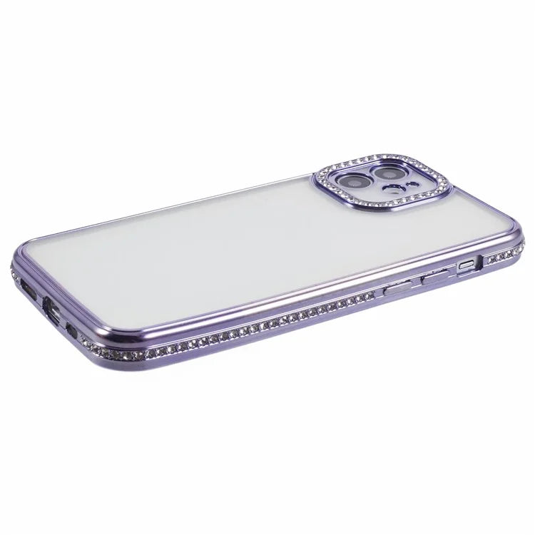 For iPhone 12 Case Bling Rhinestones Decor TPU Clear Back Cover