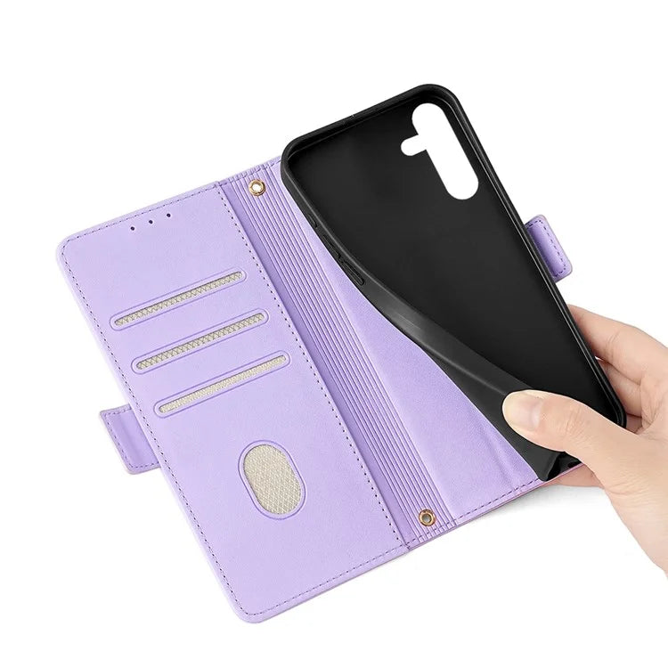 For Samsung Galaxy S24 Case RFID Blocking Leather Phone Cover with Hand Strap / Shoulder Strap