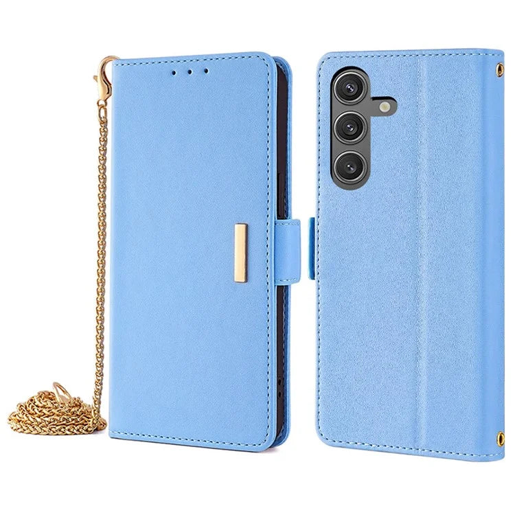 For Samsung Galaxy S24 Case RFID Blocking Leather Phone Cover with Hand Strap / Shoulder Strap