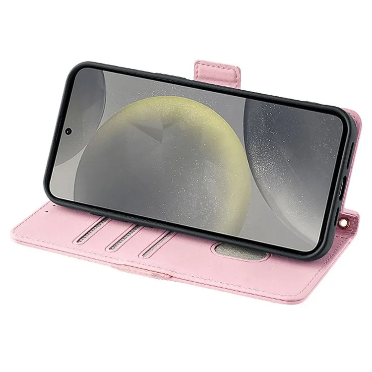 For Samsung Galaxy S24 Case RFID Blocking Leather Phone Cover with Hand Strap / Shoulder Strap