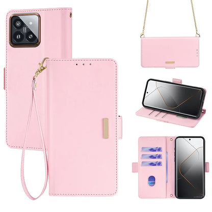 For Xiaomi 14 Pro Case with Golden Chain Shoulder Strap RFID Blocking Leather Phone Cover