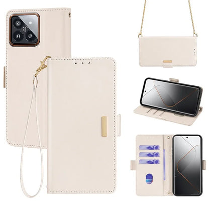 For Xiaomi 14 Pro Case with Golden Chain Shoulder Strap RFID Blocking Leather Phone Cover