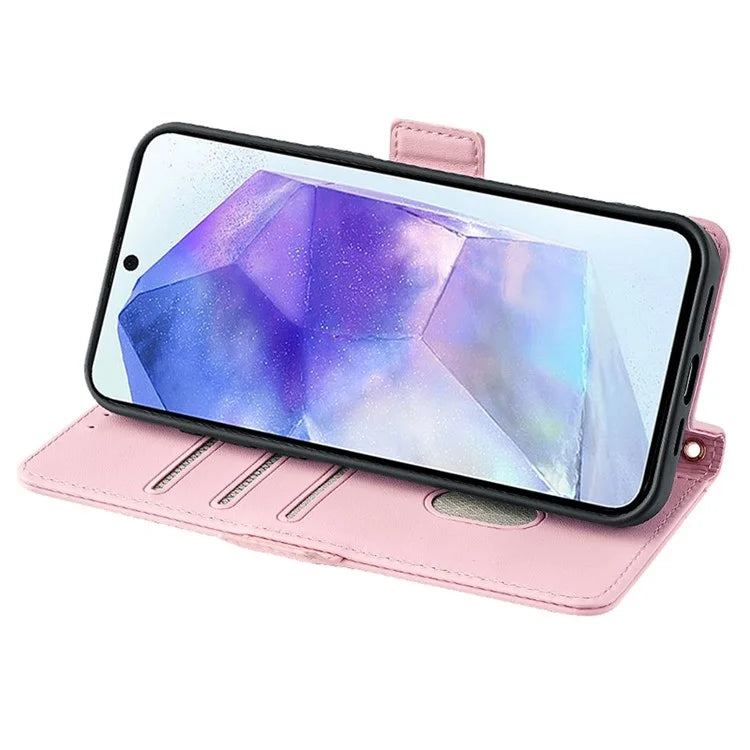 For Samsung Galaxy A55 5G Case RFID Blocking Phone Wallet Cover with 2 Straps