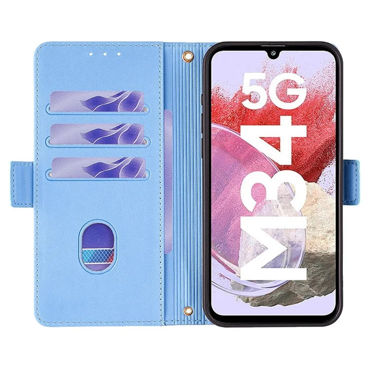 For Samsung Galaxy M34 5G / F34 5G Wallet Case RFID Blocking Leather Phone Cover with 2 Straps