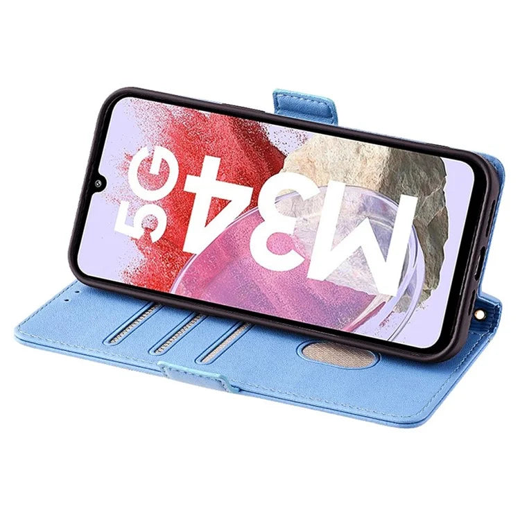 For Samsung Galaxy M34 5G / F34 5G Wallet Case RFID Blocking Leather Phone Cover with 2 Straps