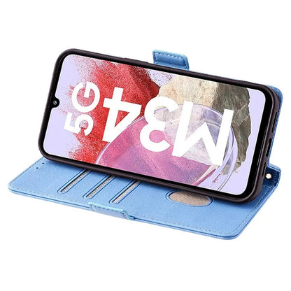For Samsung Galaxy M34 5G / F34 5G Wallet Case RFID Blocking Leather Phone Cover with 2 Straps
