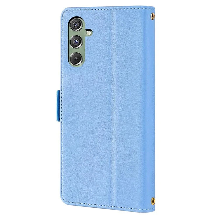 For Samsung Galaxy M34 5G / F34 5G Wallet Case RFID Blocking Leather Phone Cover with 2 Straps