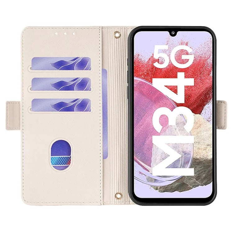 For Samsung Galaxy M34 5G / F34 5G Wallet Case RFID Blocking Leather Phone Cover with 2 Straps