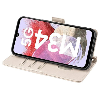 For Samsung Galaxy M34 5G / F34 5G Wallet Case RFID Blocking Leather Phone Cover with 2 Straps