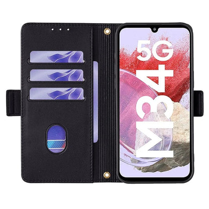 For Samsung Galaxy M34 5G / F34 5G Wallet Case RFID Blocking Leather Phone Cover with 2 Straps