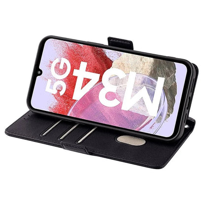 For Samsung Galaxy M34 5G / F34 5G Wallet Case RFID Blocking Leather Phone Cover with 2 Straps