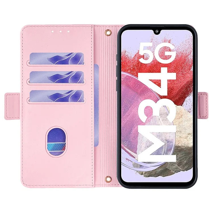 For Samsung Galaxy M34 5G / F34 5G Wallet Case RFID Blocking Leather Phone Cover with 2 Straps