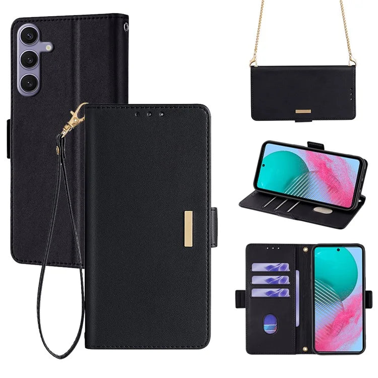 For Samsung Galaxy M54 5G Phone Case RFID Blocking Wallet Cover with Wrist Strap