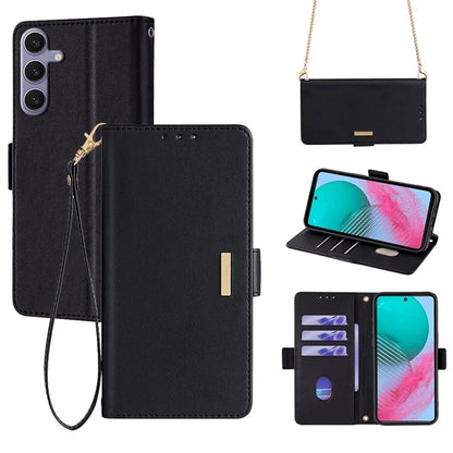 For Samsung Galaxy M54 5G Phone Case RFID Blocking Wallet Cover with Wrist Strap