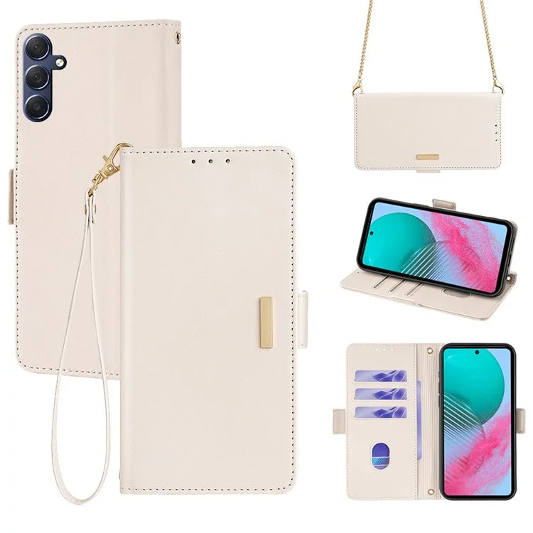 For Samsung Galaxy M54 5G Phone Case RFID Blocking Wallet Cover with Wrist Strap