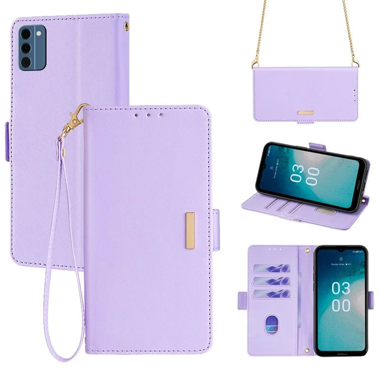 For Nokia C300 Case RFID Blocking Flip Leather Handbag Phone Cover with Shoulder Chain