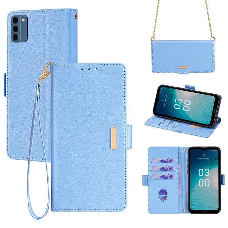 For Nokia C300 Case RFID Blocking Flip Leather Handbag Phone Cover with Shoulder Chain