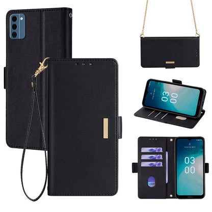 For Nokia C300 Case RFID Blocking Flip Leather Handbag Phone Cover with Shoulder Chain