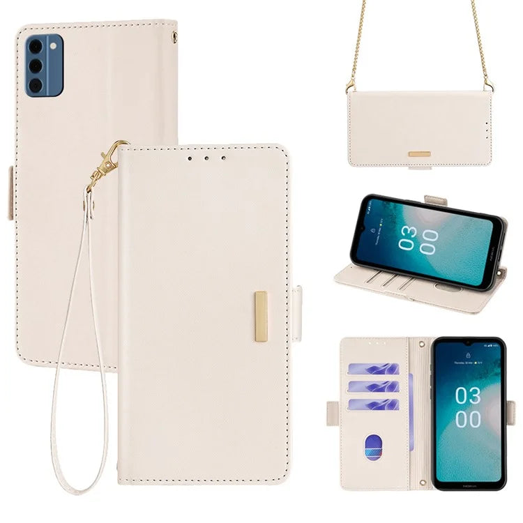 For Nokia C300 Case RFID Blocking Flip Leather Handbag Phone Cover with Shoulder Chain