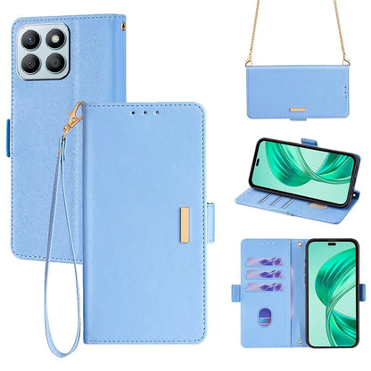 For Honor X8b 4G Leather Case with Shoulder Strap RFID Blocking Wallet Stand Cover