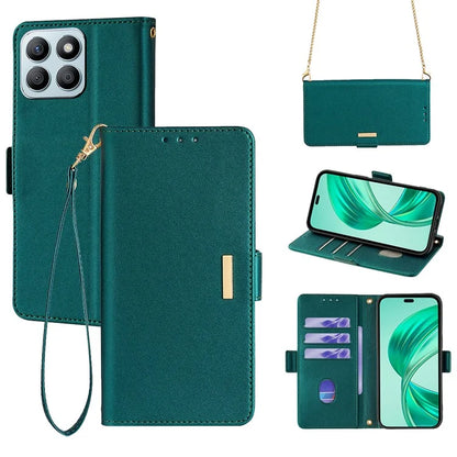 For Honor X8b 4G Leather Case with Shoulder Strap RFID Blocking Wallet Stand Cover