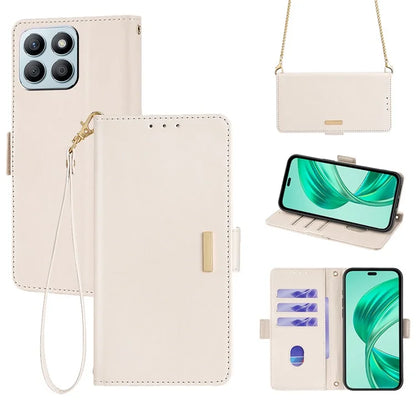 For Honor X8b 4G Leather Case with Shoulder Strap RFID Blocking Wallet Stand Cover