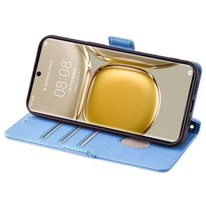 For Huawei P50 Pro 4G Case RFID Blocking Wallet Stand Phone Cover with Hand Strap