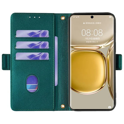 For Huawei P50 Pro 4G Case RFID Blocking Wallet Stand Phone Cover with Hand Strap