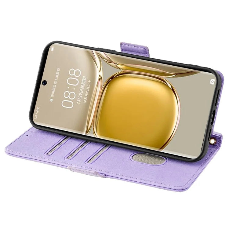 For Huawei P50 Pro 4G Case RFID Blocking Wallet Stand Phone Cover with Hand Strap