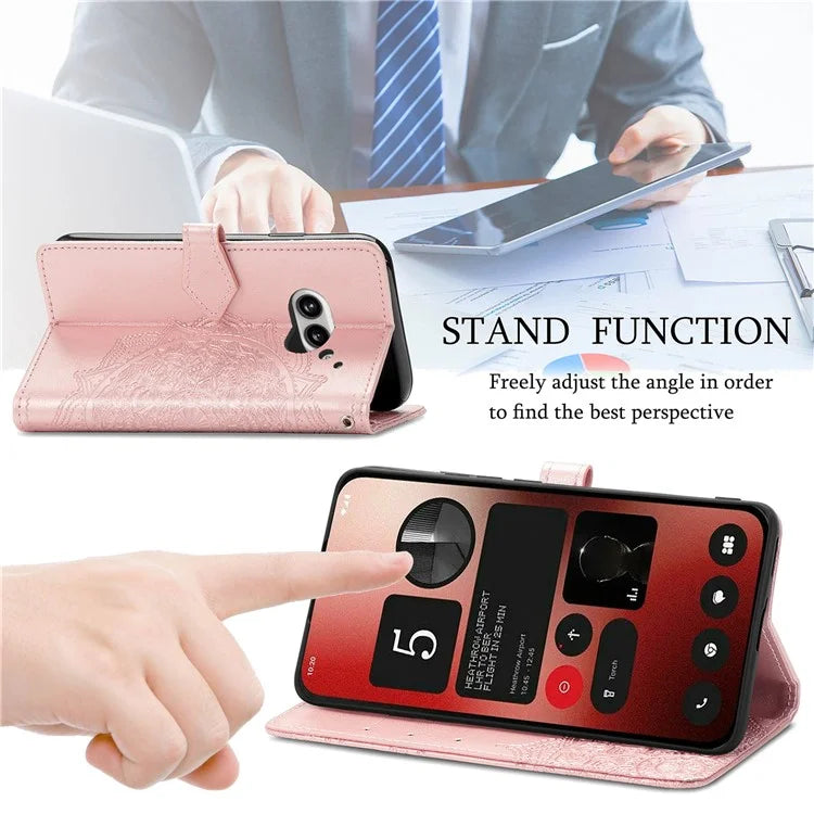 For Nothing Phone (2a) Case PU Leather Mandala Pattern Embossment Flip Wallet Phone Cover