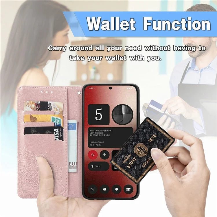 For Nothing Phone (2a) Case PU Leather Mandala Pattern Embossment Flip Wallet Phone Cover