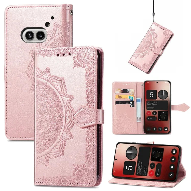 For Nothing Phone (2a) Case PU Leather Mandala Pattern Embossment Flip Wallet Phone Cover