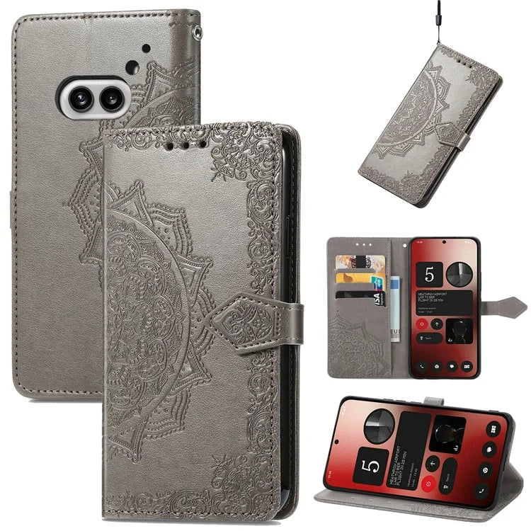 For Nothing Phone (2a) Case PU Leather Mandala Pattern Embossment Flip Wallet Phone Cover