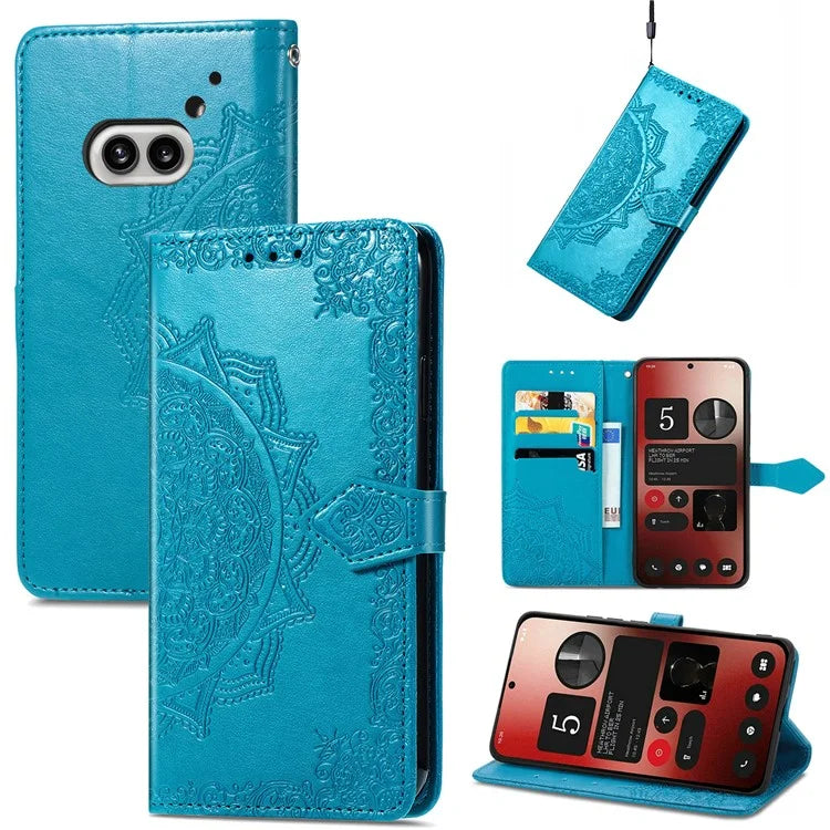 For Nothing Phone (2a) Case PU Leather Mandala Pattern Embossment Flip Wallet Phone Cover