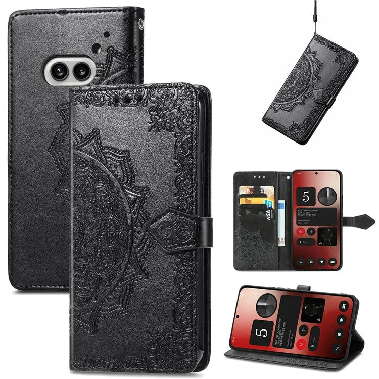 For Nothing Phone (2a) Case PU Leather Mandala Pattern Embossment Flip Wallet Phone Cover