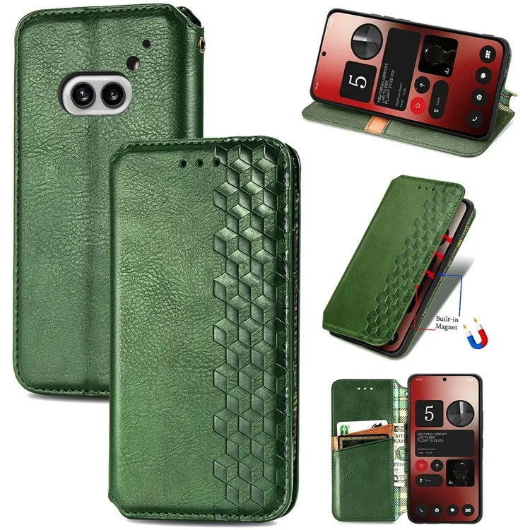 For Nothing Phone (2a) Case PU Leather Rhombus Magnetic Closure Phone Cover