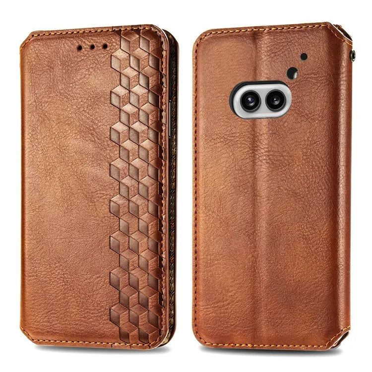 For Nothing Phone (2a) Case PU Leather Rhombus Magnetic Closure Phone Cover