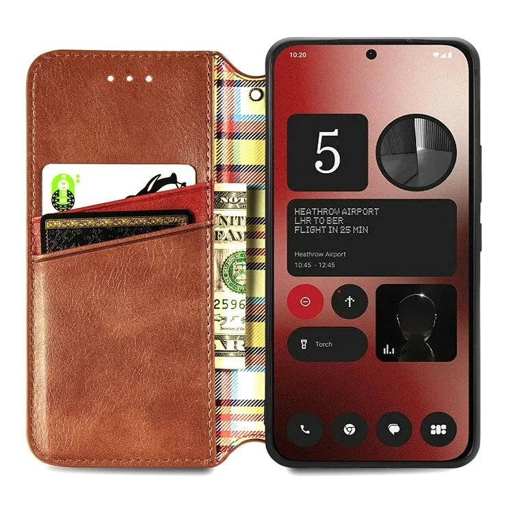 For Nothing Phone (2a) Case PU Leather Rhombus Magnetic Closure Phone Cover
