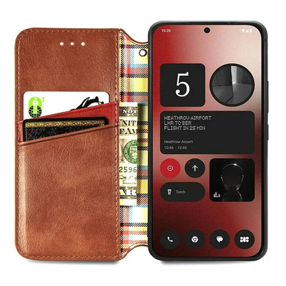 For Nothing Phone (2a) Case PU Leather Rhombus Magnetic Closure Phone Cover