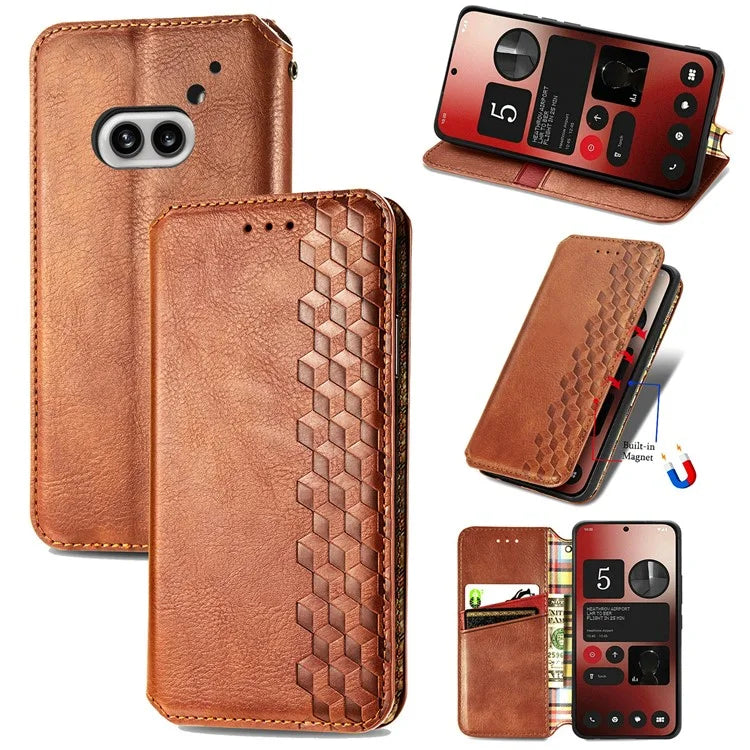 For Nothing Phone (2a) Case PU Leather Rhombus Magnetic Closure Phone Cover