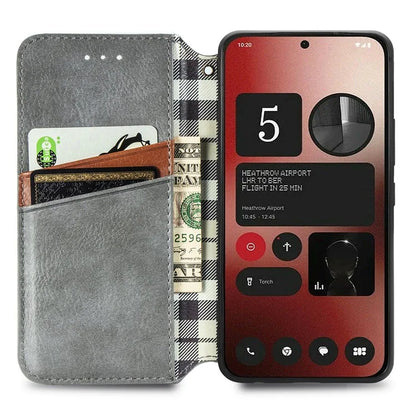 For Nothing Phone (2a) Case PU Leather Rhombus Magnetic Closure Phone Cover