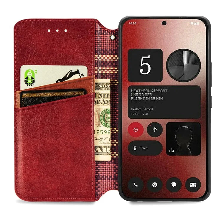 For Nothing Phone (2a) Case PU Leather Rhombus Magnetic Closure Phone Cover