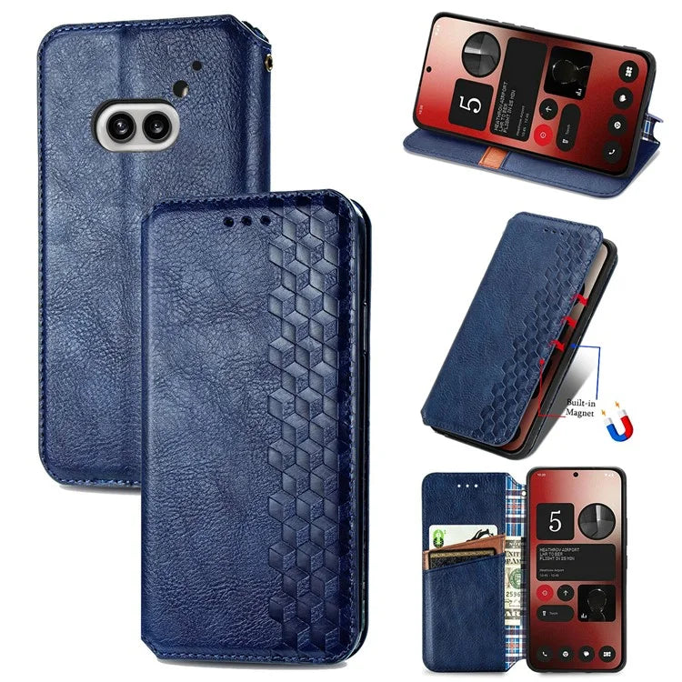 For Nothing Phone (2a) Case PU Leather Rhombus Magnetic Closure Phone Cover