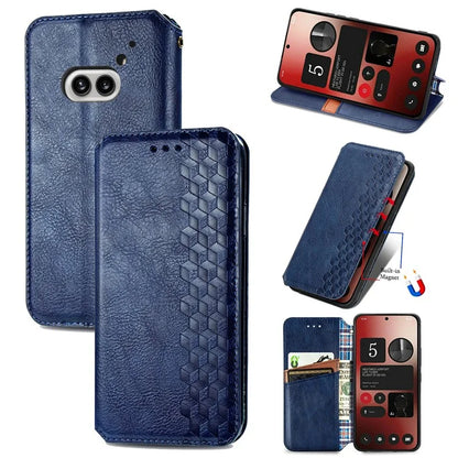 For Nothing Phone (2a) Case PU Leather Rhombus Magnetic Closure Phone Cover