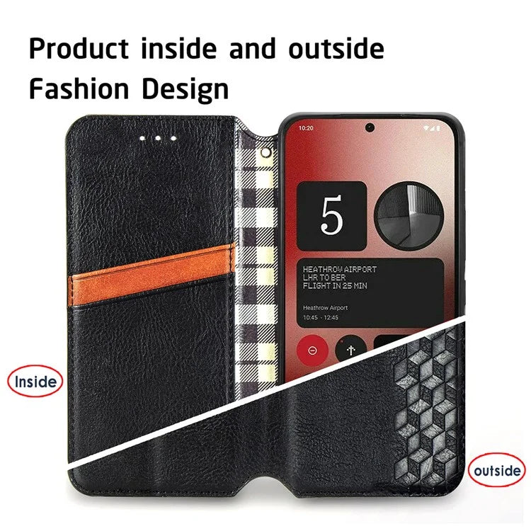 For Nothing Phone (2a) Case PU Leather Rhombus Magnetic Closure Phone Cover