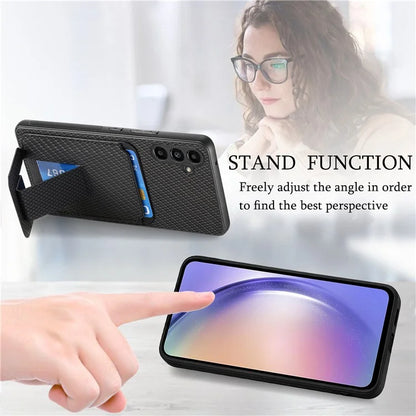 C1-11 for Samsung Galaxy A13 5G / A04s 4G (164.7 x 76.7 x 9.1 mm) Case Folding Kickstand Leather Coated TPU Phone Cover