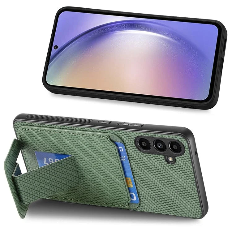 C1-11 for Samsung Galaxy A13 5G / A04s 4G (164.7 x 76.7 x 9.1 mm) Case Folding Kickstand Leather Coated TPU Phone Cover