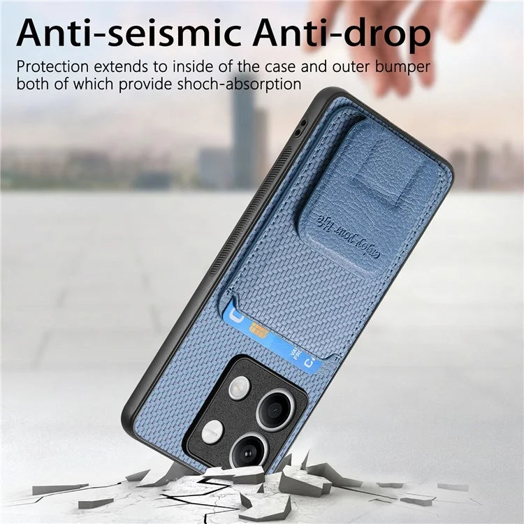 C1-11 for Xiaomi Redmi Note 13 5G Case Carbon Fiber Texture Leather Coated TPU Card Slot Phone Cover
